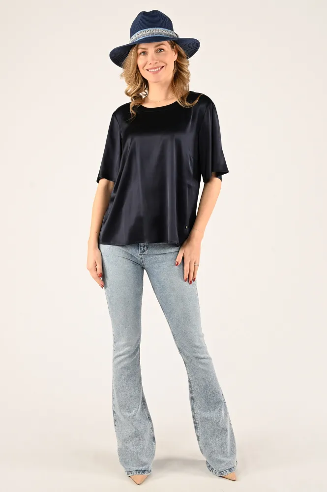 MOS MOSH BLOUSE KORTE MOUW MARINE  