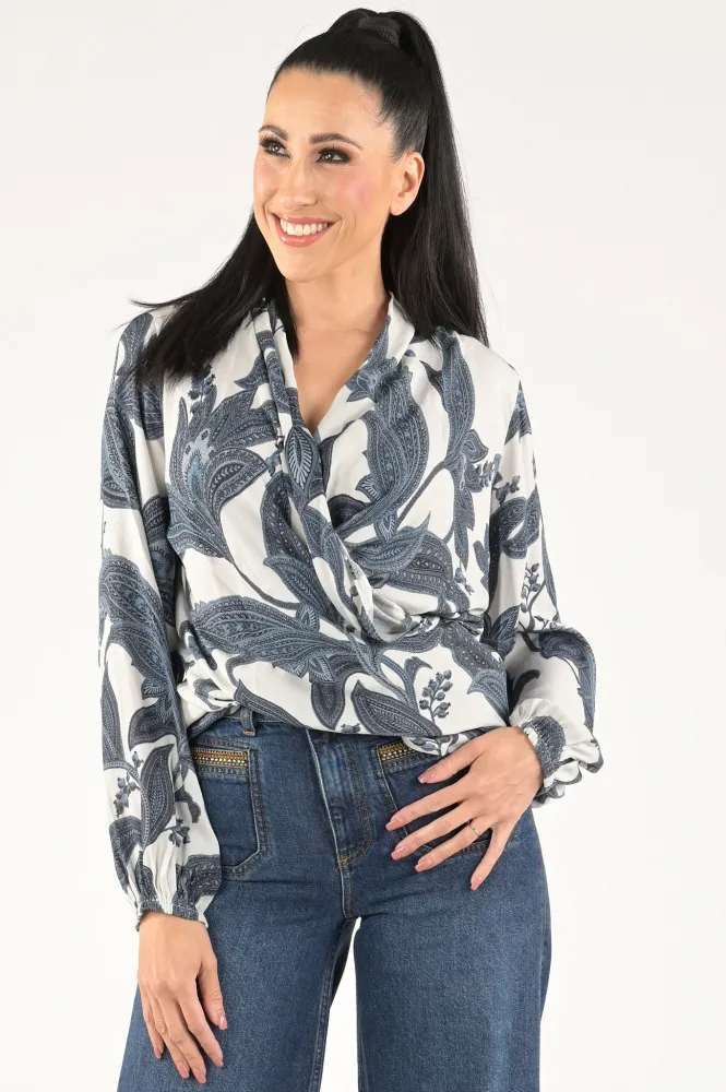 MOS MOSH BLOUSE LANGE MOUW BLUE DENIM  