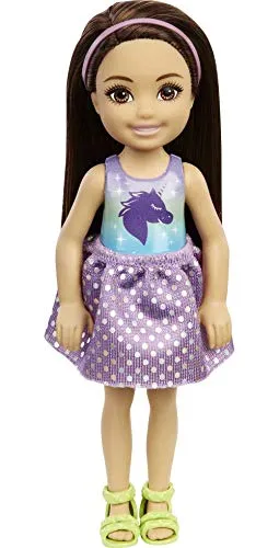 Barbie Pop Chelsea met bruin haar en jurkje met eenhoorn